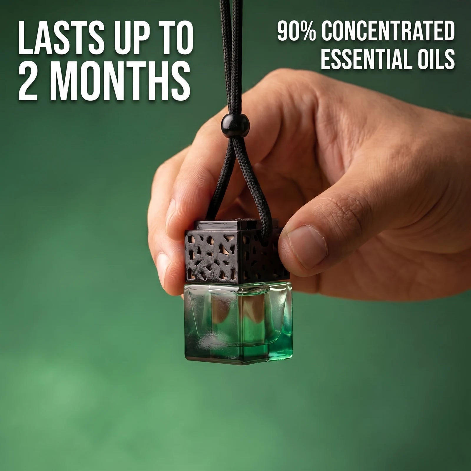 Green FRESURE car air freshener diffuser — 90% concentrated essential oils, lasts up to 2 months
